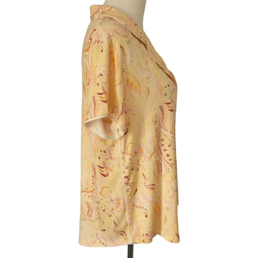 Stars Above Pajama Top New Tags Medium Paisley Pastel Yellow Soft Short Sleeves.
